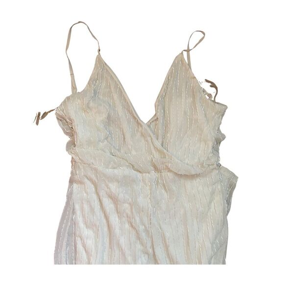 New Bebe bead sequin white jumpsuit wide leg V neck XS black fabric belt - Picture 4 of 6